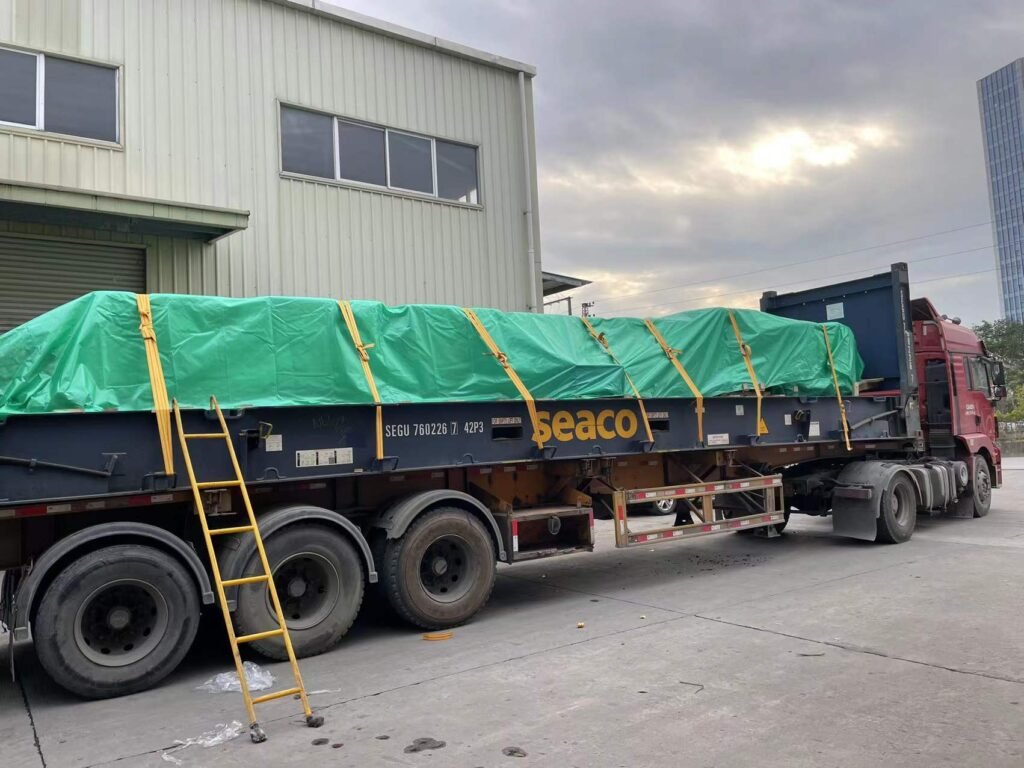 A large injection mold enclosed in a custom wooden crate with visible vapor corrosion inhibitor (VCI) wrap, desiccant packs, and sealed joints to prevent moisture ingress