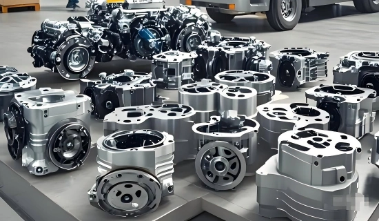 Disassembled mining hydraulic pump housings gear casings and transmission components arranged for export shipment as critical spare parts