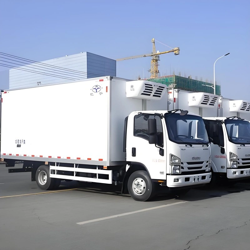 Fleet of refrigerated delivery trucks used for fresh produce, vaccines, and temperature-sensitive cargo transportation